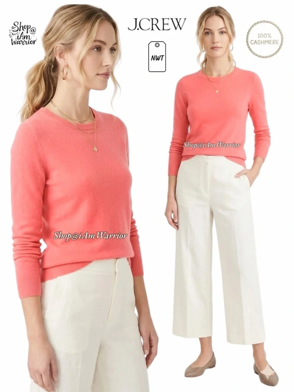 J.Crew NWT coral 100% cashmere pullover sweater *shop@iamwarrior